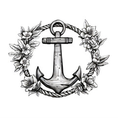 anchor with rope and flowers symbol on a transparent background png isolated