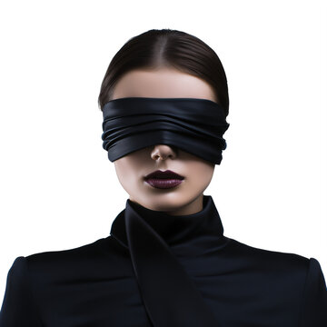 elegant woman with black silk blindfolds on a transparent background png isolated