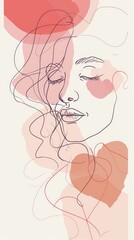 Abstract woman's face with heart motifs illustration, concept of self-love and emotional wellbeing
