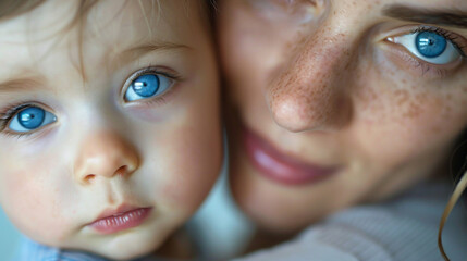 Close up portrait of mother and child. 