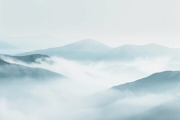 Design a mottled background that captures the elusive beauty of morning fog rolling over a mountain range, with subtle gradients of white, gray, and soft blue creating a mystic and ethereal landscape
