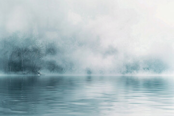 Design a mottled background that captures the subtle elegance of early morning fog rolling over a calm lake, with soft grays and blues blending into whispers of white