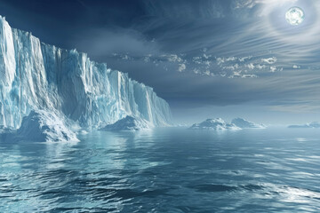 A melting glacier, due to global warming, causing sea level rise and flooding. - Powered by Adobe