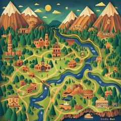 Whimsical Colorado Illustrated Map with Mountains, Rivers, and Cultural Landmarks, Colorful Topography Art for Travel and Education
