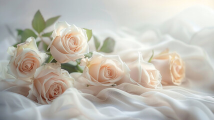 Obraz premium a white background with roses with copy space , background for presentation .