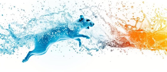Obraz premium a picture of a cat that is in the air with water splashing on it's back and a cat in the air with water splashing on it's back.