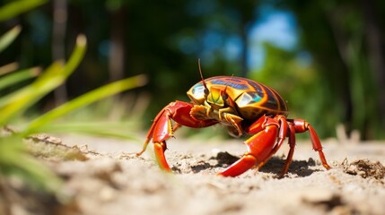 Hermit crab enjoys frisbee play.