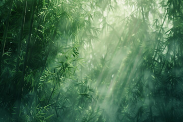 Design a mottled background that captures the delicate interplay of light and shadow in a dense bamboo grove, with varying shades of green and  - obrazy, fototapety, plakaty
