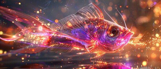 a close up of a fish in a body of water with a lot of lights on it's side.