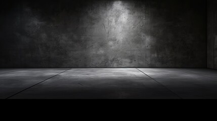 Cement Floor in Dark Room Illuminated by Spotlight - Black Background