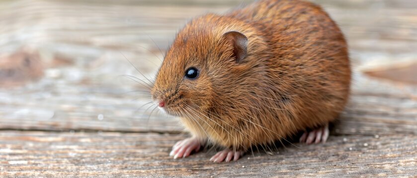 a close up of a rodent on a wooden surface with a blurry background and a blurry image of the rodent.