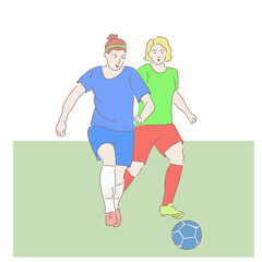 two female soccer players playing football