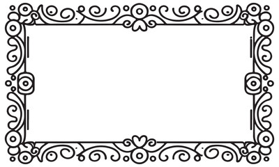 Rectangular frame with decorative corner. Design border line black on white background. 