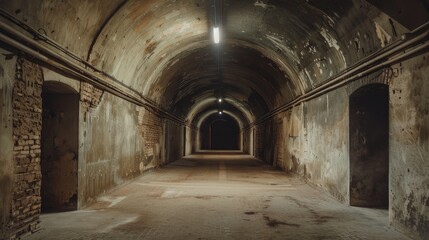 A blank closed underground hall, exuding mystery and concealed potential. What secrets lie within this secluded space