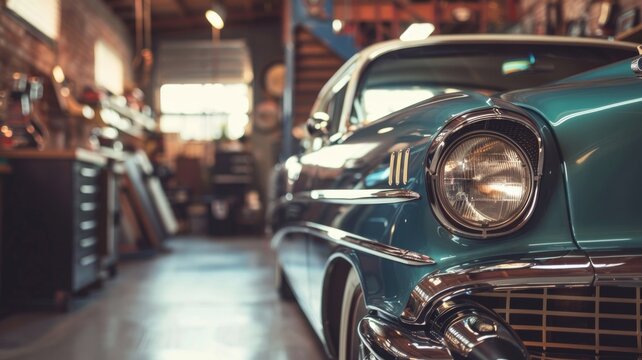 classic cars in a car enthusiast garage retro picture