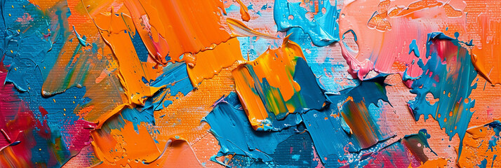 Abstract orange blue painting texture background with oil brushstrokes, pallet knife paint and...