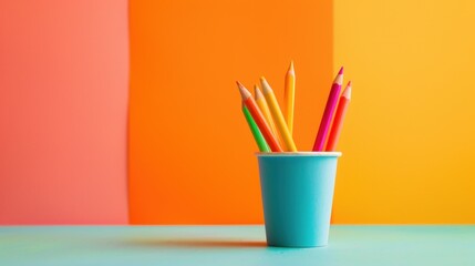Colored crayons in a cup on isolated background. Copy space, generative AI image - obrazy, fototapety, plakaty