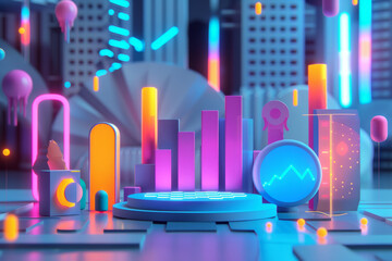 3D illustration style of business data analysis and statistics