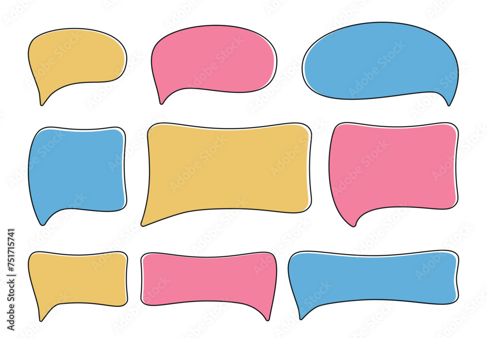 Wall mural a set of hand drawn doodle blank text frames. colored text box. empty speech bubbles without backgro