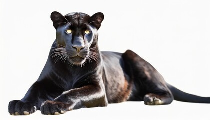 sitting black panther isolated on a white background as transparent png animal