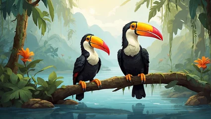 Tableaux ronds sur aluminium Toucan toucan in the jungle