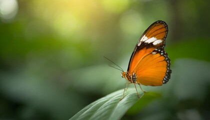 Fototapeta na wymiar nature view of beautiful orange butterfly on green leaf nature blurred background in garden with copy space using as background insect natural landscape ecology fresh cover page concept