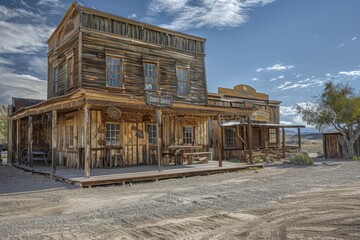 Old Saloon, Wild West Town Building, Cowboy Pub Exterior, Copy Space