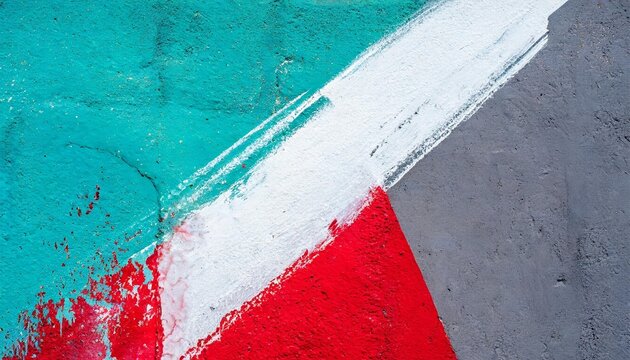 closeup of colorful teal gray and red urban wall texture with white white paint stroke modern pattern for design creative urban city background grunge messy street style background with copy space