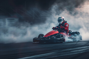 a person in a red go kart - obrazy, fototapety, plakaty
