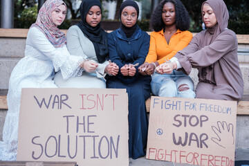Group of women representing the injustices caused by war. Concept: peace, no war