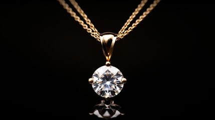 Golden necklace with crystals on black background