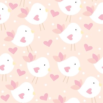 seamless pattern with birds and hearts