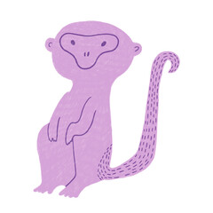 Violet monkey, cute character, hand drawn illustration