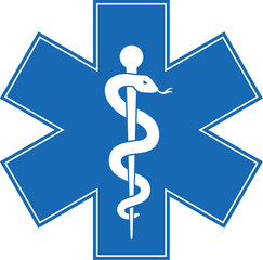 Star of Life with Rod of Asclepius.   
Medical Sign. Caduceus Snake with Stick. Rod of Asclepius.  Emergency symbol. Vector Illustration. 