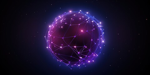 Highly detailed of a luminous purple sphere with an interconnected network on a dark background