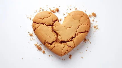 Fotobehang Heart-shaped cookies display cracks on a white background adding a hint of rusticity to their charm. Heart-shaped cookies in a visually captivating aesthetic. © Vagner Castro