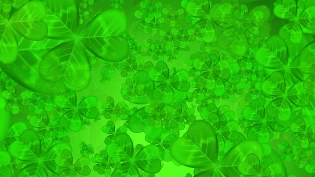 Shamrock animated background. Flying clover leaves. St Patrick Day