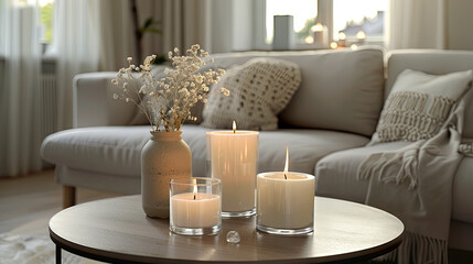 
Arranging candles and dried flowers on a table in a well-lit room plays a role in establishing a warm and cozy ambiance