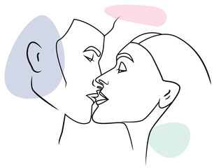 Man and woman kissing abstract drawing vector