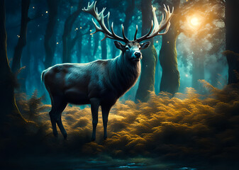 Wild majestic stag illustration. Edited AI generated image - 751721758
