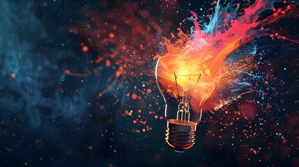 Exploding light bulb with colorful splash - obrazy, fototapety, plakaty