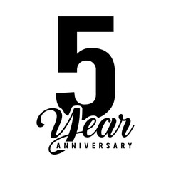 5 Year Anniversary wedding wish lettering text vector illustration.