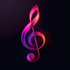 A music treble symbol purple and pink light in the dark background
