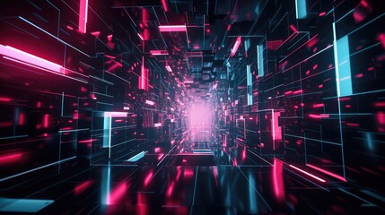Fototapeta na wymiar futuristic neon tunnel background. Purple Geometric Background Abstract Cyberpunk In And Blue background Advertisement For Technology