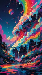 illustration of melting rainbow universe