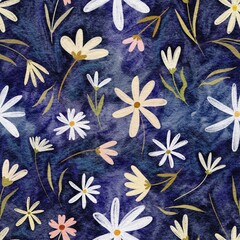 seamless watercolor pattern with hand drawn flowers