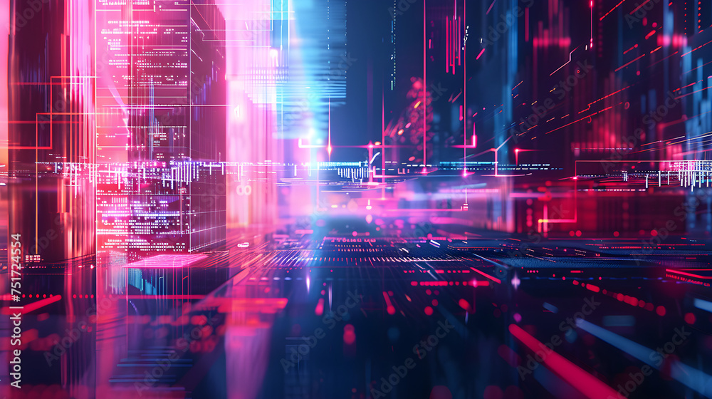Aufkleber futuristic digital cityscape with vibrant data streams