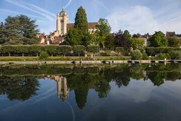 Fototapeta na wymiar vue sur la ville touristique de Dole dans le Jura le long du canal du Rhin au Rhône