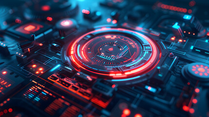 Fototapeta premium Futuristic circuit board with glowing holographic interface