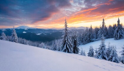 magical winter sunrise in the mountains dramatic wintry scene beautiful winter landscape in the carpathian mountains ukraine generated